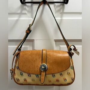 Dooney and Bourke Rainbow Monogram Canvas Small Saddle Bag.